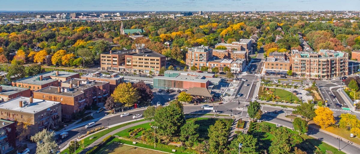 Aerial view of central Town of Mount Royal in Montreal
