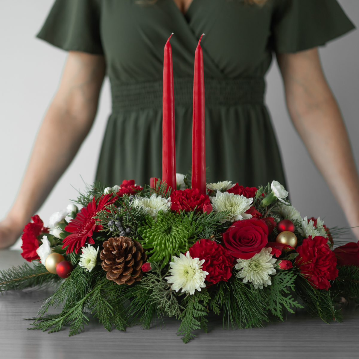 Double Candle Christmas Centerpiece Deluxe