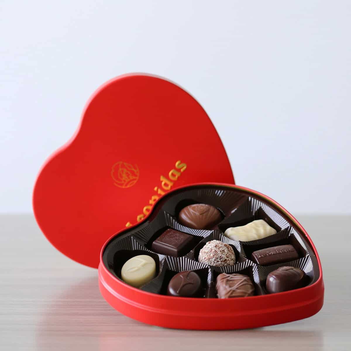 Leonidas chocolates in tin heart